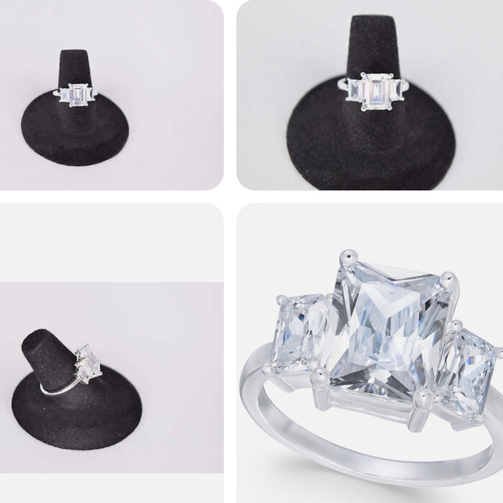 Silver Plate Triple-Crystal Ring Cubic Zirconia 7